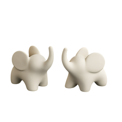 Elephant Sculpture Set for Luck & Success | White Animal Figurines for Home Decor India (Set of 2)