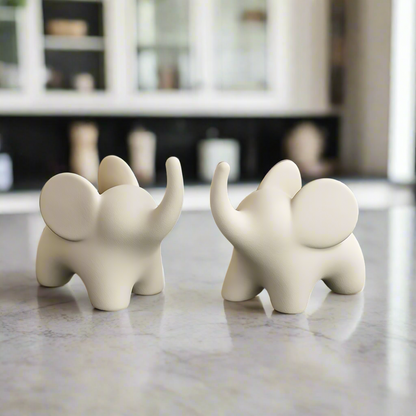 Elephant Sculpture Set for Luck & Success | White Animal Figurines for Home Decor India (Set of 2)
