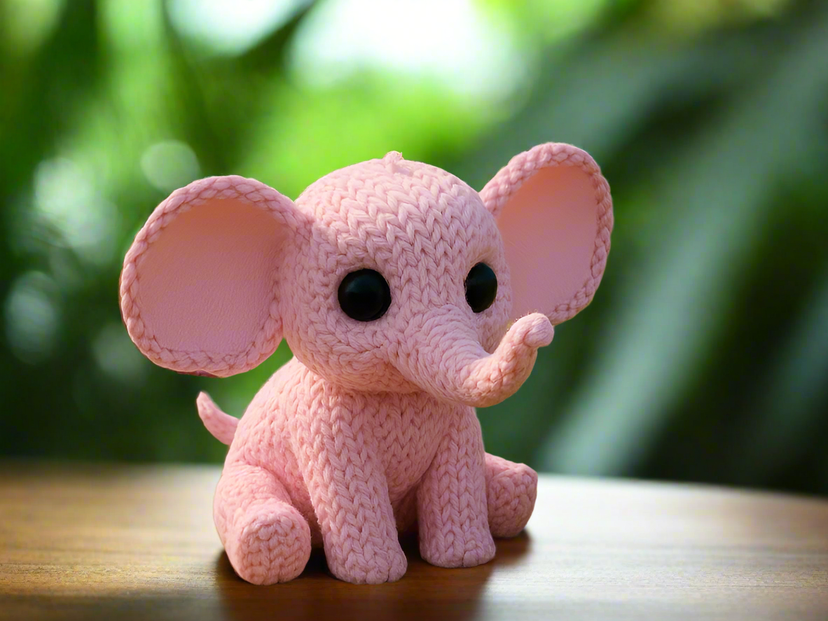 Knitted Elephant Figurine: Cute Pink Decor