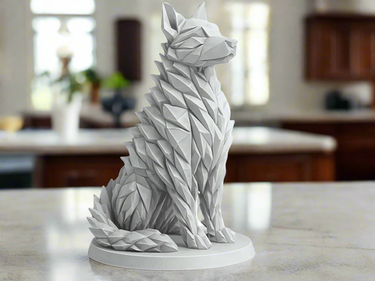 Stylish White Polygonal Wolf Sculpture