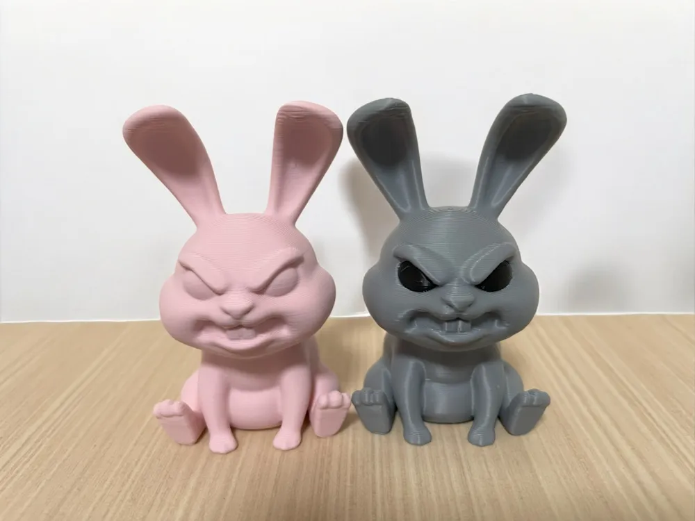 Pink and Grey Angry Bunny Figurines: Funny Easter Decor