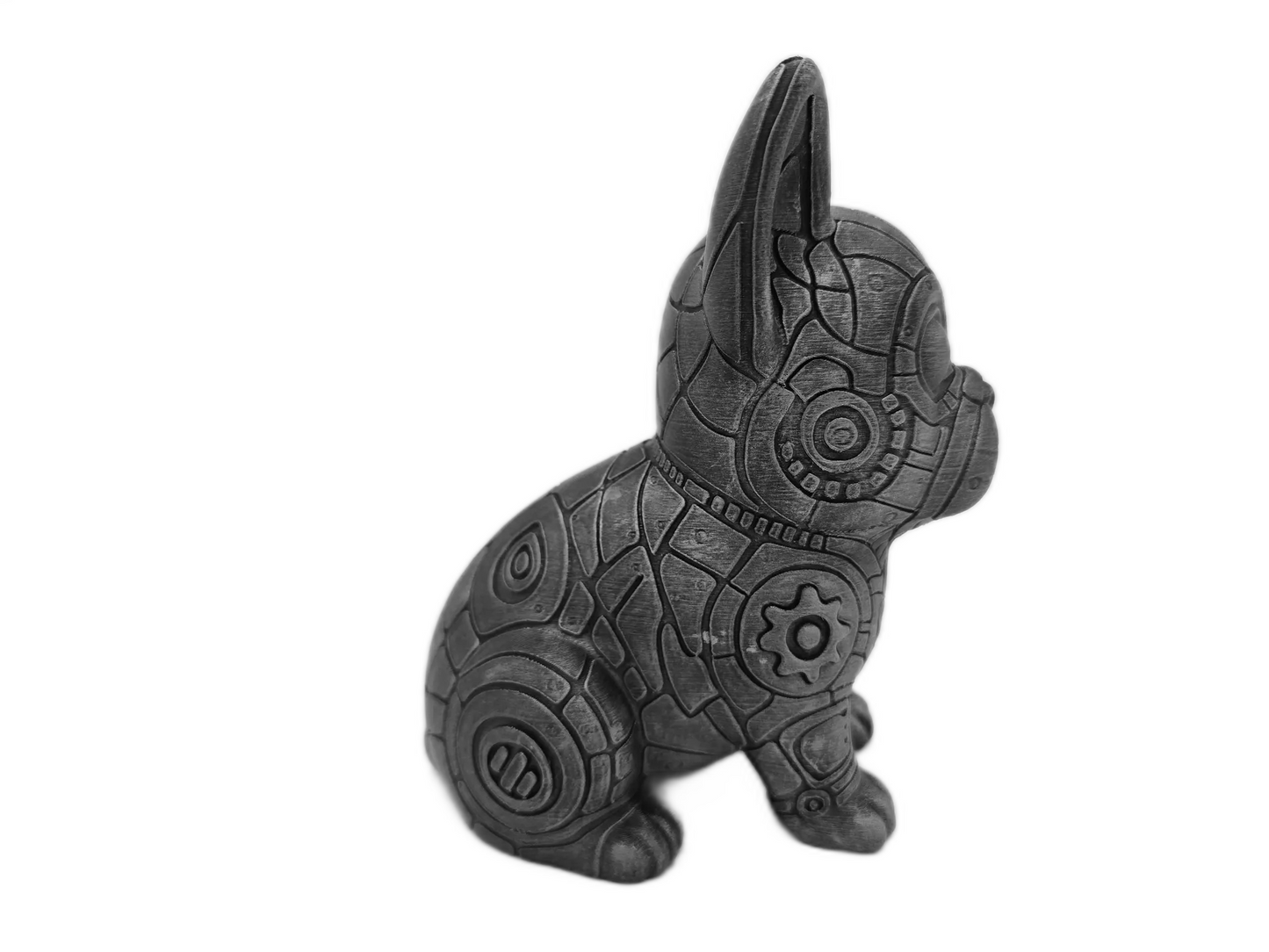 Modern Grey Gear French Bulldog Figurine: Unique Pet Accent