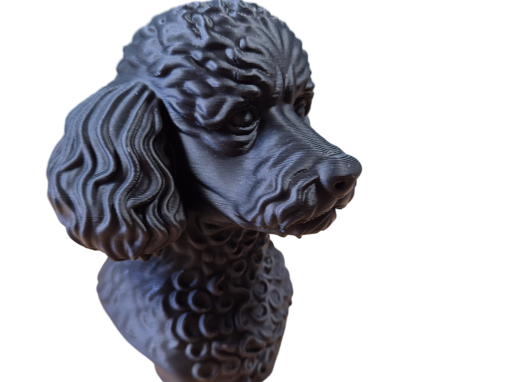 Chic Poodle Bust 3D Sculpture – Handmade PLA Resin Pet Figure Black Decorative Art Piece