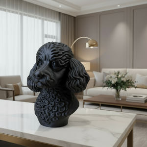 Chic Poodle Bust 3D Sculpture – Handmade PLA Resin Pet Figure Black Decorative Showpiece