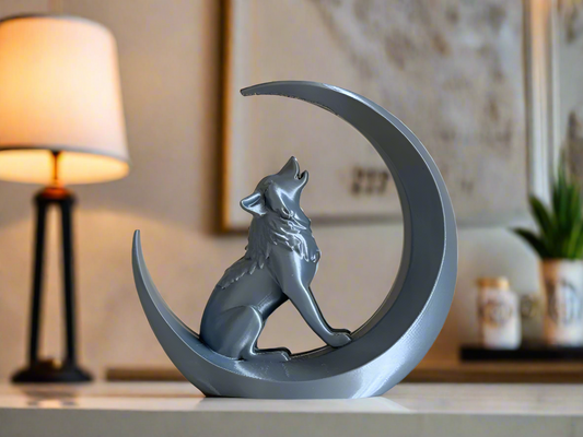 Howling Wolf And Moon Sculpture