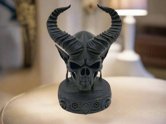Dark Elf Skull With Demonic Horns Fantasy Bust