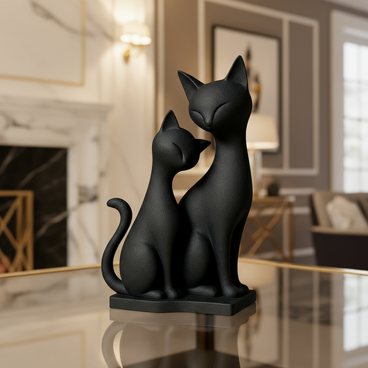 Black cats harmony sculpture duo cat figurine in loving embrace - premium polylactic acid pet lover home decor gift for cat enthusiasts