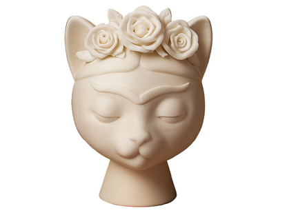 Flower Crowned White Cat Sculpture for Home Decor | Artistic Cat Showpiece for India
