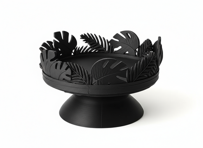 Tropical Leaf Pedestal Tray – Black Home Accent Stand | Modern Tabletop Decor & Gift for Indian Homes