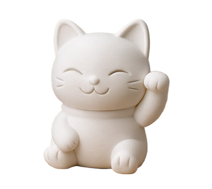 Minimalist Maneki-Neko Figurine - PLA Resin Lucky Cat for Indian Homes