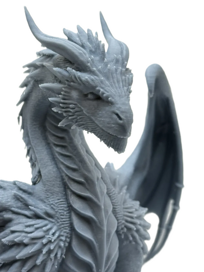 Mythic Elder Dragon Figurine | Grey Resin Sculpture | Fantasy Collectible