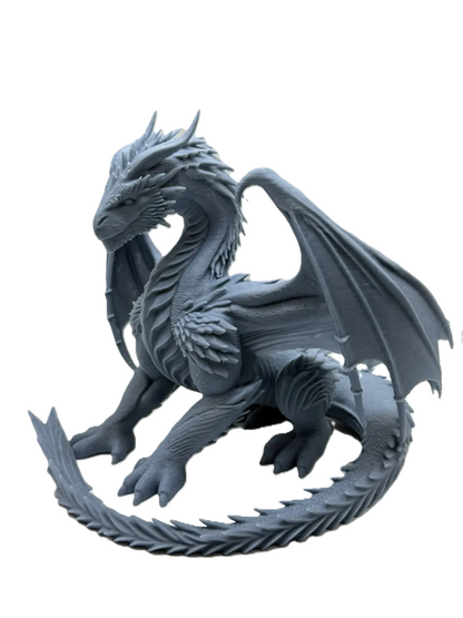 Mythic Elder Dragon Figurine | Grey Resin Sculpture | Fantasy Collectible