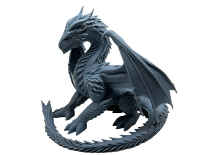 Mythic Elder Dragon Figurine | Grey Resin Sculpture | Fantasy Collectible