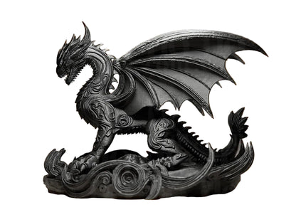 Mystical Dragon Statue Black for Home Decor | Black Dragon Showpiece for Living Room & Office