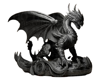 Mystical Dragon Statue Black for Home Decor | Black Dragon Showpiece for Living Room & Office