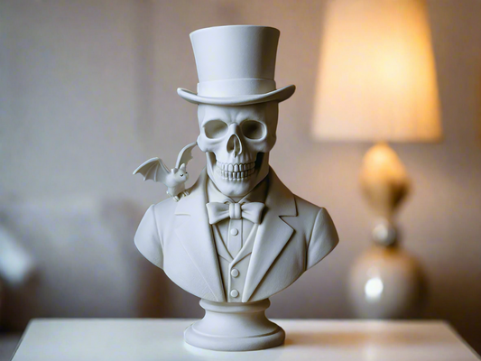 Gentleman Skull Bust with Bat Accent – Gothic Chic Décor
