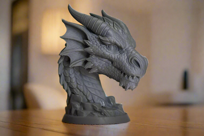 Obsidian Warden Dragon Bust | Dark Dragon Sculpture | Fantasy Collector Statue