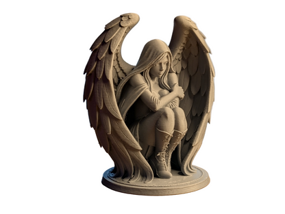 Hooded Guardian Angel Statue – PLA Resin Winged Protector Figurine for Home & Spiritual Decor
