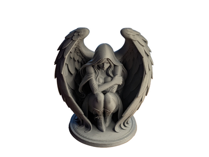 Hooded Guardian Angel Statue – PLA Resin Winged Protector Figurine for Home & Spiritual Decor