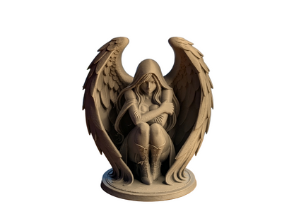 Hooded Guardian Angel Statue – PLA Resin Winged Protector Figurine for Home & Spiritual Decor