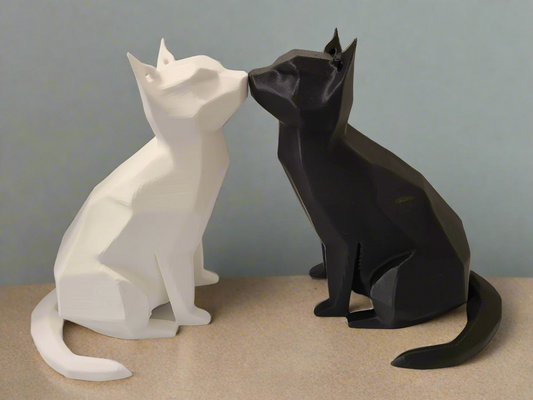Abstract Black & White Cat Sculptures: Contemporary Home Art