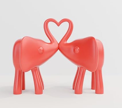 Elephant Statue Figurine Couple, Red Color - Celestial Crafts