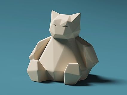 Low Poly Snorlax Toy Figurine (White) - Celestial Crafts