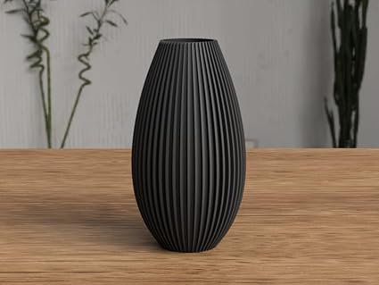 Home decor - Sleek Modern Ribbed Black Vase Â? Stylish Home Decor Accent (No Flowers) - Celestial Crafts