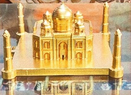 Golden Majesty: 3D Printed Taj Mahal Replica - 20cm Width - Celestial Crafts