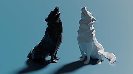 Low Poly Howling Wolf Sculpture (White) - Celestial Crafts