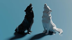 Low Poly Howling Wolf Sculpture (White) - Celestial Crafts
