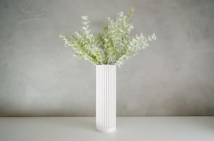 Home decor - Tall Lines Vase - Sleek White Home Decor Accent (White) (No Flowers) - Celestial Crafts