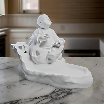 Home decor - Tranquil Zen Monk Figurine with Lotus Pond - Perfect for Meditation Spaces and Home Decor - Celestial Crafts