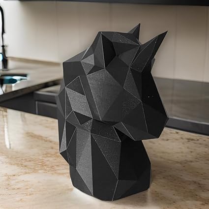 Low Poly Black Unicorn Bust Decorative Sculpture for Home and Office - Celestial Crafts