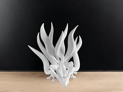 Enchanting White Fox Figurine with Multiple Tails - 3D Printed Resin Decor - Celestial Crafts
