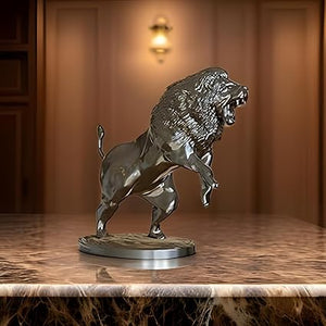 Lion Roaring Sculpture Statue: Majestic Wildlife Art Piece (Black) - Celestial Crafts