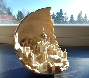 Showpiece - Celestial Craft : Lunar Luminescence: White Moon City Showpiece - Celestial Home Decor Accent - Celestial Crafts