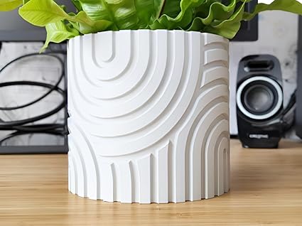 Flower Planter Pots for Indoor Outdoor Use, 3D Printed, White (No Flowers) - Celestial Crafts