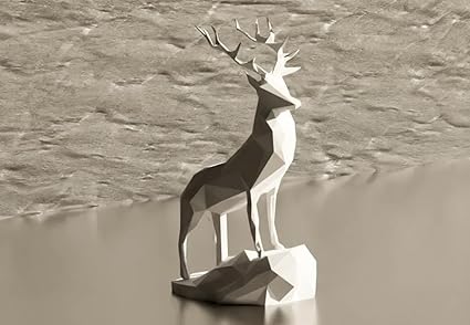 Graceful Serenity: Low Poly Deer Sculpture - Celestial Crafts