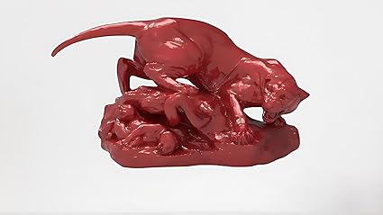 Ruling with Grace: Red Panther Mother and Cubs Statue - Celestial Crafts