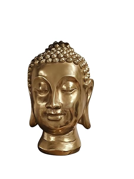 Home decor - : Golden Buddha Head Statue - Tranquil Home Decor Accent (Gold) - Celestial Crafts