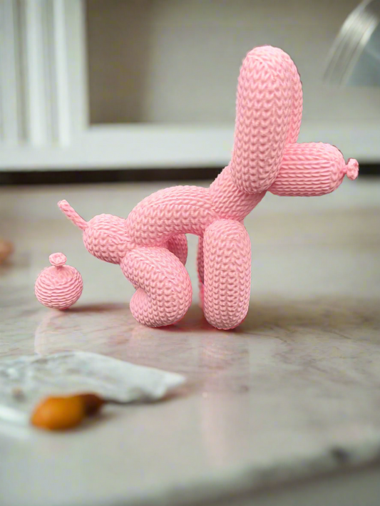 Unique Pink Knitted Balloon Animal Sculptures: Fun Home Accents