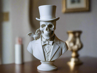 Gentleman Skull Bust with Bat Accent – Gothic Chic Décor
