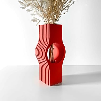 Home decor - : RED Nallo Vase - Modern and Unique Home Decor Accent (No Flowers) - Celestial Crafts