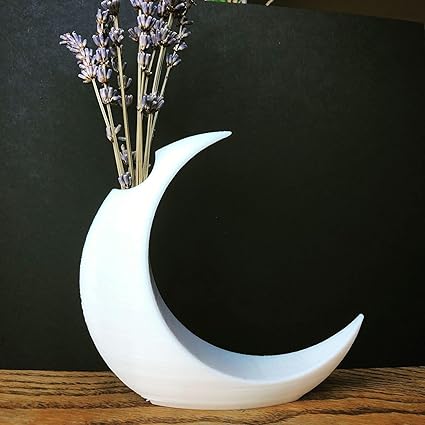 Home decor - Celestial Craft Minimalist Moon Vase: White 3D Printed Elegance for Subtle Home Decor (No Flowers) - Celestial Crafts