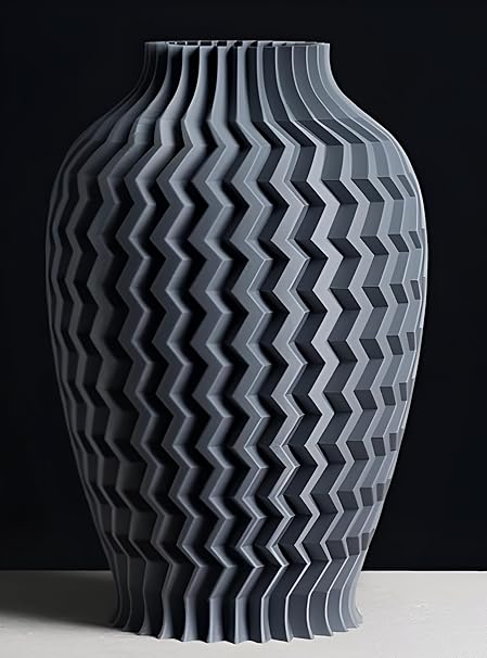 3D Printed Textured Vase - Zigzag: Contemporary Decor Accent (No Flowers) - Celestial Crafts