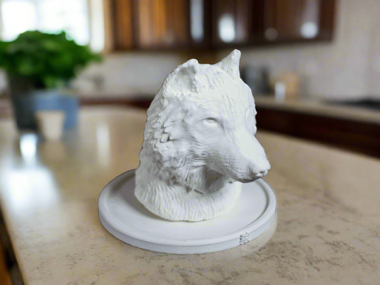 White Wolf Head Figurine: Modern Animal Decor