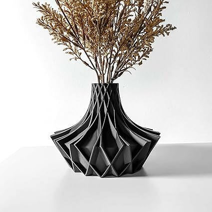 Home decor - Celestial Craft Modern Elegance: Arkan Short Vase - Unique Home Decor (Black) (No Flowers) - Celestial Crafts