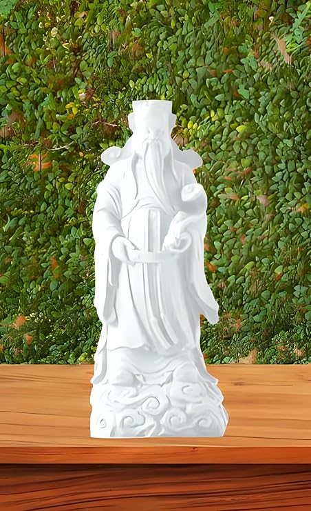 Home decor - Sculpture of God of Prosperity and Longevity - Auspicious Home Decor (White) - Celestial Crafts