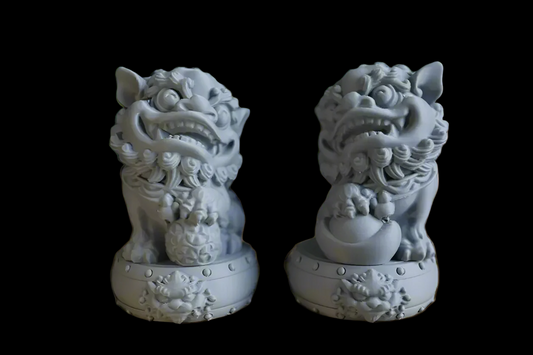 Grey Chinese Guardian Lion Figurines